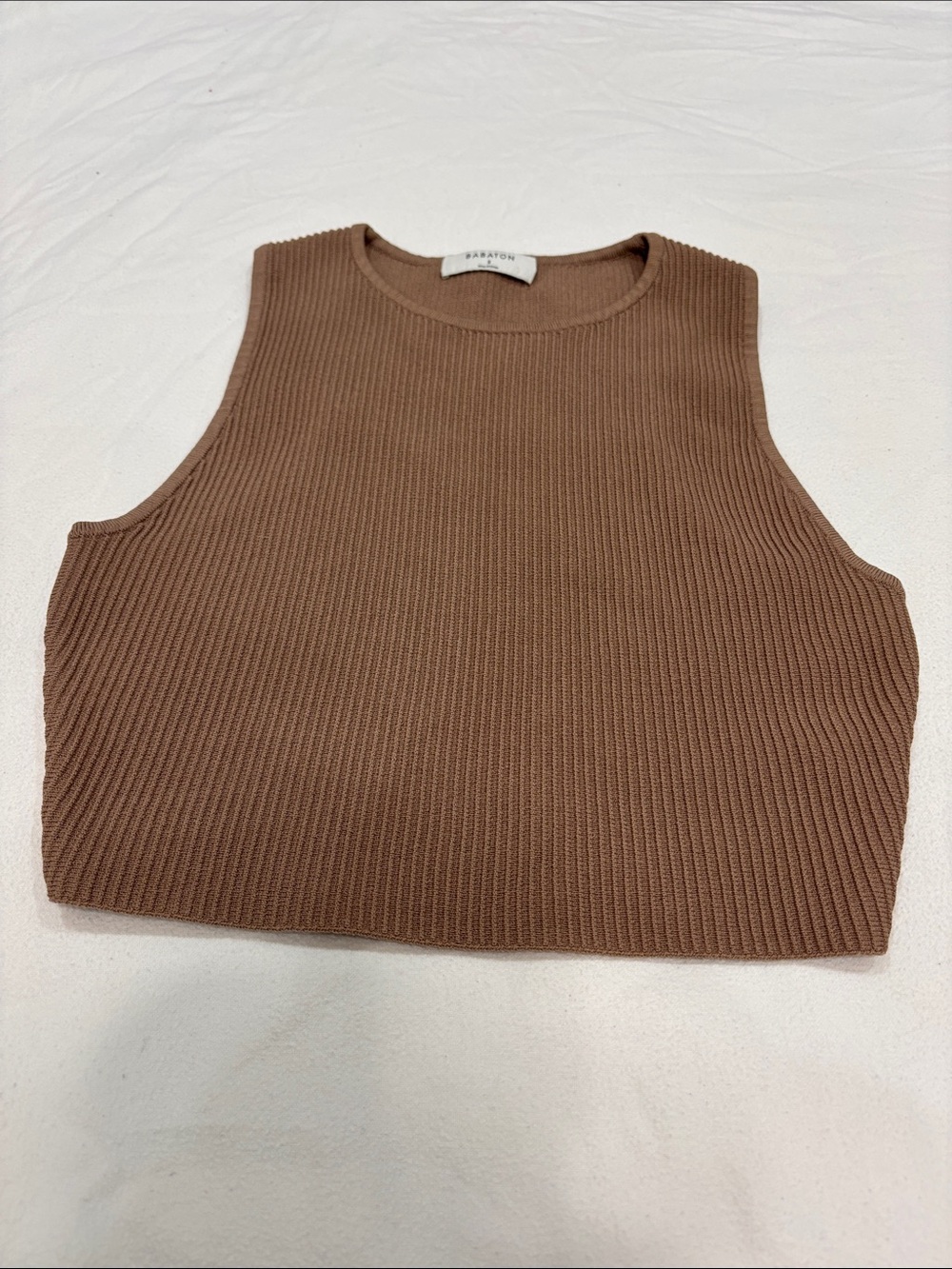 Babaton Ribbed Sleeveless Crop Tank in Brown
